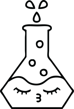 Bir insan tarafından çizilmiş bir bilim şişesinin çizgi çizimi.