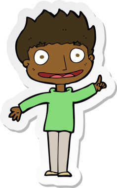 Bir insan tarafından çizilmiş mutlu bir çocuğun çıkartması.