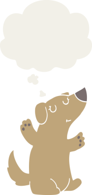 Düşünce baloncuğu olan bir insan tarafından çizilmiş çizgi film köpeği.