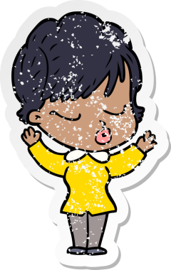 Bir insan tarafından çizilmiş gözleri olan karikatürlü bir kadının sıkıntılı çıkartması.