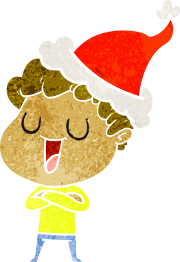 Gülen el, bir insan tarafından çizilmiş Noel Baba şapkası giyen bir adamın retro karikatürünü çizdi.