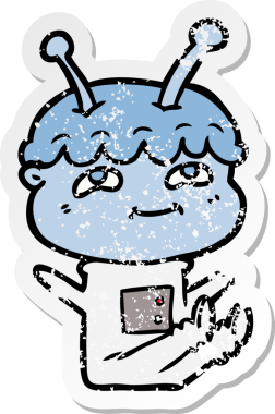 Bir insan tarafından çizilmiş dost canlısı bir uzay adamının sıkıntılı çıkartması.