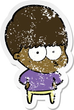 Bir insan tarafından çizilmiş gergin bir çizgi film çocuğunun sıkıntılı çıkartması.