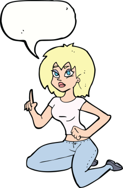 Bir insan tarafından çizilmiş konuşma balonuyla oturan kadın.