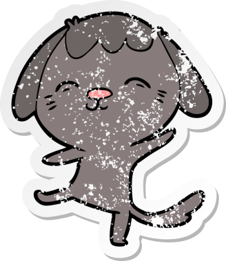 Bir insan tarafından çizilmiş mutlu bir çizgi film köpeğinin sıkıntılı çıkartması.