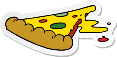 Bir insan tarafından çizilmiş bir dilim pizzanın el çizimi karikatürü.