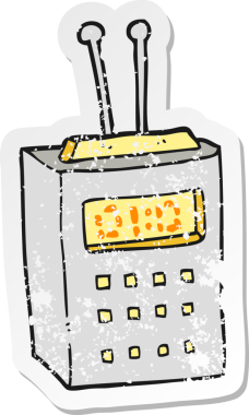 Bir insan tarafından çizilen karikatür bilimsel bir cihazın gerilimli retro etiketi