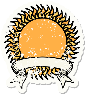 Bir insan tarafından çizilmiş güneşin bayrağı olan eski bir etiket