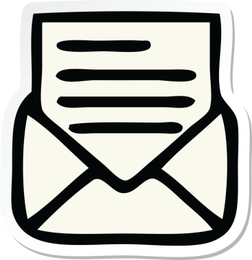 Bir insan tarafından çizilmiş şirin bir karikatür ve zarfın etiketi.