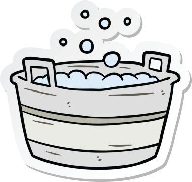 Bir insan tarafından çizilmiş eski bir teneke banyonun çıkartması.