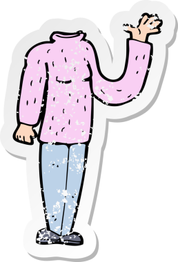 Bir insan tarafından çizilmiş başsız bir karikatürün gerilimli çıkartması.