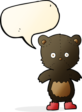 bir insan tarafından çizilmiş konuşma balonlu siyah ayı yavrusu.