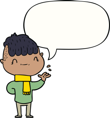 Bir insan tarafından çizilmiş konuşma balonu olan çizgi film dostu çocuk.