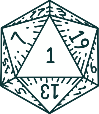 Retro Dövme Biçimi Doğal 1D20 zar bir insan tarafından çizildi