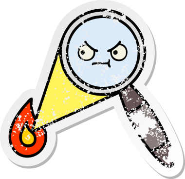 Bir insan tarafından çizilmiş sevimli bir çizgi film büyüteçinin sıkıntılı çıkartması.