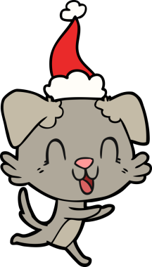 Bir insan tarafından çizilmiş Noel Baba şapkası takan bir köpeğin çizdiği çizgiler.