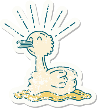 Bir insan tarafından çizilmiş eski bir dövme stili yüzen ördek çıkartması.