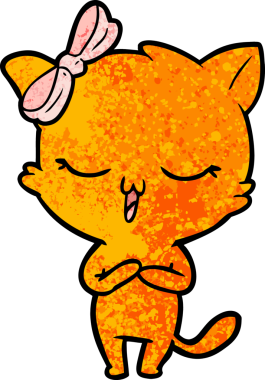 Bir insan tarafından çizilmiş kafasında yay olan çizgi film kedisi.