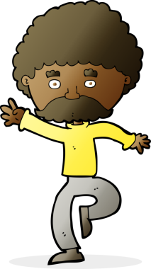 Bir insan tarafından çizilmiş çizgi filmdeki bıyıklı adam disko dansı.