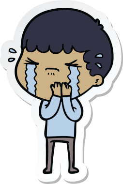 Bir insan tarafından çizilmiş, ağlayan bir çizgi film karakterinin çıkartması.