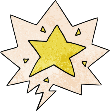 Konuşma baloncuğu olan bir çizgi film yıldızının insan tarafından çizilmiş eski doku şekli.