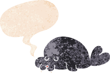 grunge 'da konuşma baloncuğu olan karikatür deniz aygırı bir insan tarafından çizilmiş dertli retro dokuma tarzı