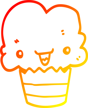 Yüzü insan tarafından çizilmiş bir çizgi film kekinin sıcak çizgi çizimi