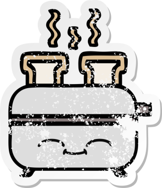 Bir insan tarafından çizilmiş bir ekmek kızartma makinesinin hüzünlü çıkartması.