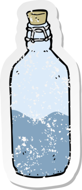 Bir insan tarafından çizilmiş karikatür su şişesinin gerilimli yapıştırması.