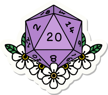 Bir insan tarafından çizilmiş 20 D20 zarının etiketi.