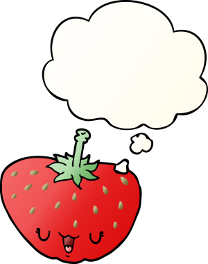 Düşünce baloncuklu karikatür çileği bir insan tarafından çizilmiş.