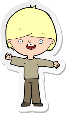 Bir insan tarafından çizilmiş mutlu bir çocuğun çıkartması.