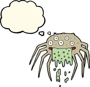 Bir insan tarafından çizilmiş düşünce baloncuklu iğrenç cadılar bayramı örümceği.