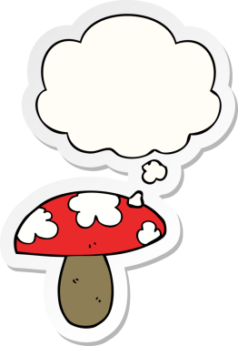 Düşünce baloncuklu mantar insan tarafından çizilmiş bir çıkartma.