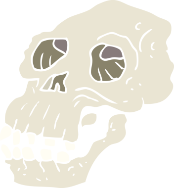 Bir insan tarafından çizilmiş kadim kafatasının düz renk çizimi