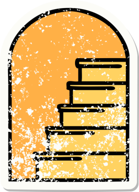 Bir insan tarafından çizilen basamaklara açılan geleneksel bir kapı şeklinde dövmesi var.