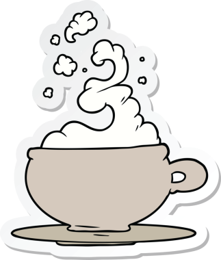 Bir insan tarafından çizilmiş bir fincan sıcak çay etiketi.