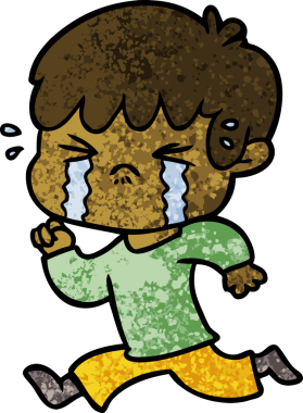 Bir insan tarafından çizilmiş ağlayan çizgi film çocuğu.