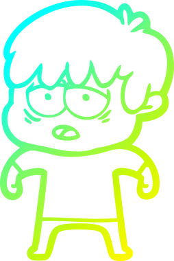 Bir insan tarafından çizilmiş, bitkin bir çocuğun soğuk çizgi çizimi.