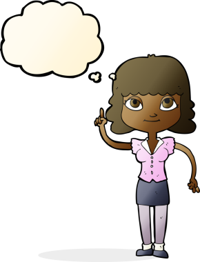 Bir insan tarafından çizilmiş düşünce baloncuğu fikri olan karikatür kadın.