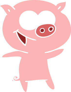 Bir insan tarafından çizilmiş neşeli domuz düz renkli çizgi film.