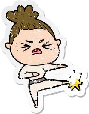 Bir insan tarafından çizilmiş kızgın bir karikatür çıkartması.