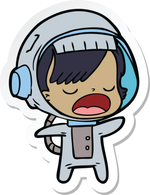 Bir insan tarafından çizilmiş, konuşan astronot bir kadının çıkartması.