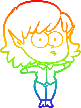 Gökkuşağı gradyan çizgi çizimi bir insan tarafından çizilmiş bir elf kızı