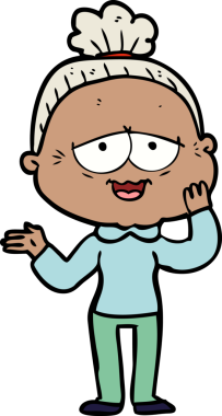 Bir insan tarafından çizilmiş mutlu yaşlı kadın çizgi filmi.