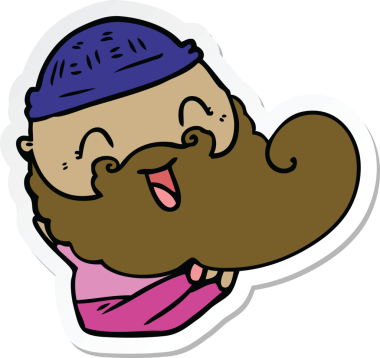 Bir insan tarafından çizilmiş mutlu sakallı bir adamın çıkartması.