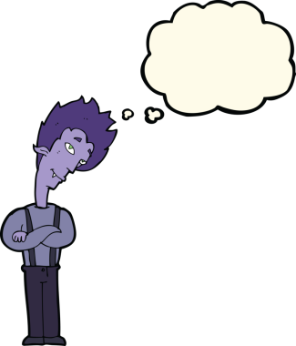 Bir insan tarafından çizilmiş düşünce baloncuğu olan bir vampir.