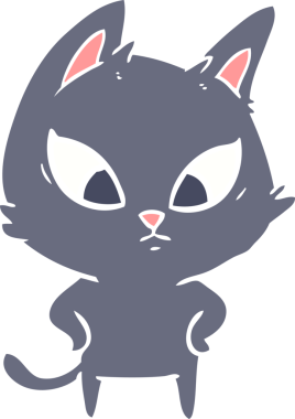 Bir insan tarafından çizilmiş düz renkli çizgi film kedisi.