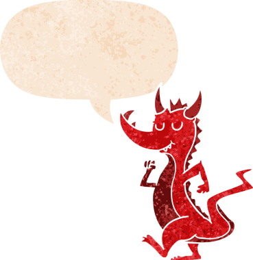 Konuşması baloncuklu şirin ejderha dertli eski moda bir insan tarafından çizilmiş.