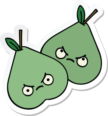 Bir insan tarafından çizilmiş şirin yeşil bir armut çıkartması.